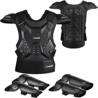 JUSTDOLIFE Set de protecție moto pentru copii, 5 piese, cu armură pentru piept, genunchiere și cotiere - negru 1