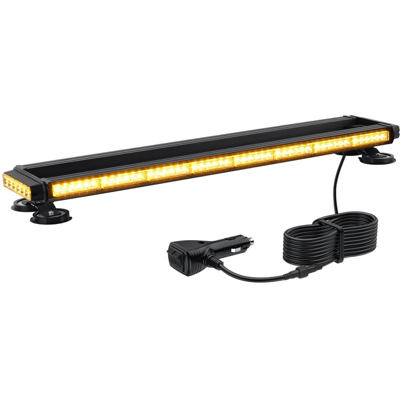 Justech Bară luminoasă magnetică cu 108 LED-uri pentru avertizare auto, 12/24V, 27 moduri de iluminare, cablu de 5 m, întrerupător dublu, culoare chihlimbar (galben)