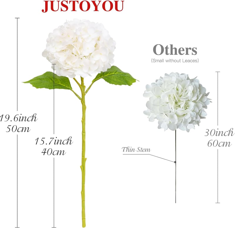 JUSTOYOU 3 db Művirág Hortenzia Fehér 50cm Valódi Tapintású Dekoráció