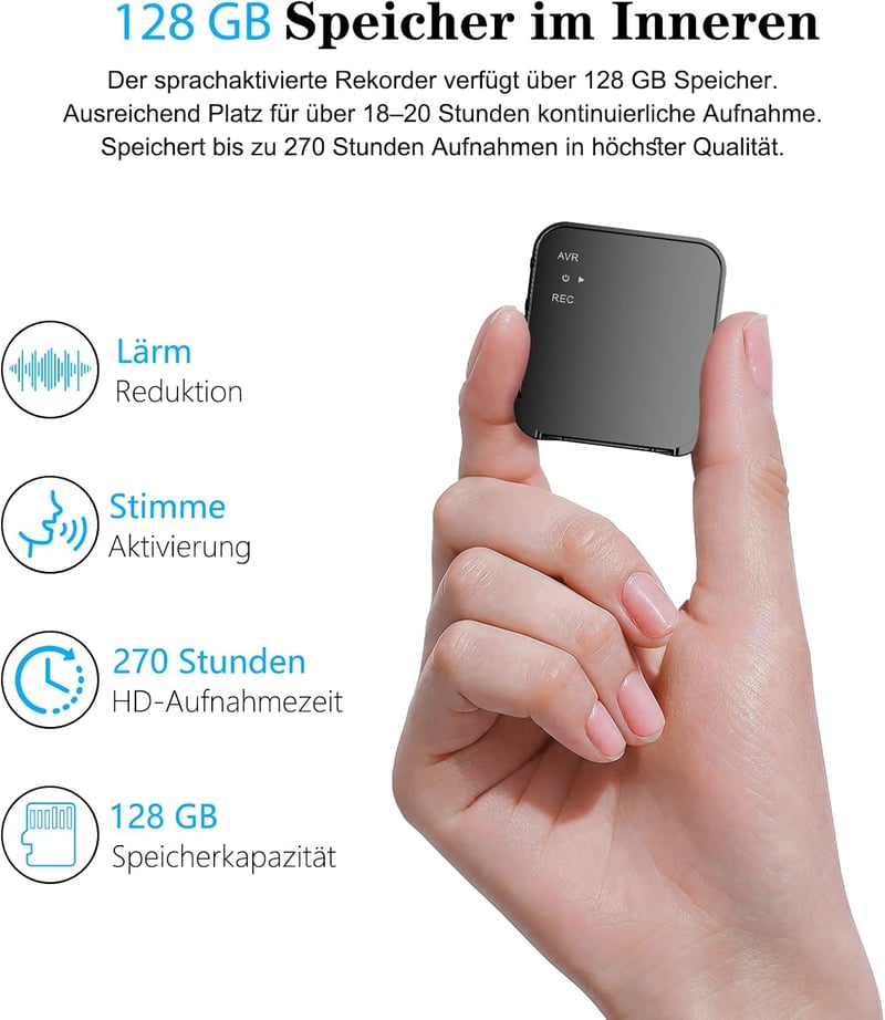 JUSTSTONE 128GB mini digitális hangrögzítő, mágneses