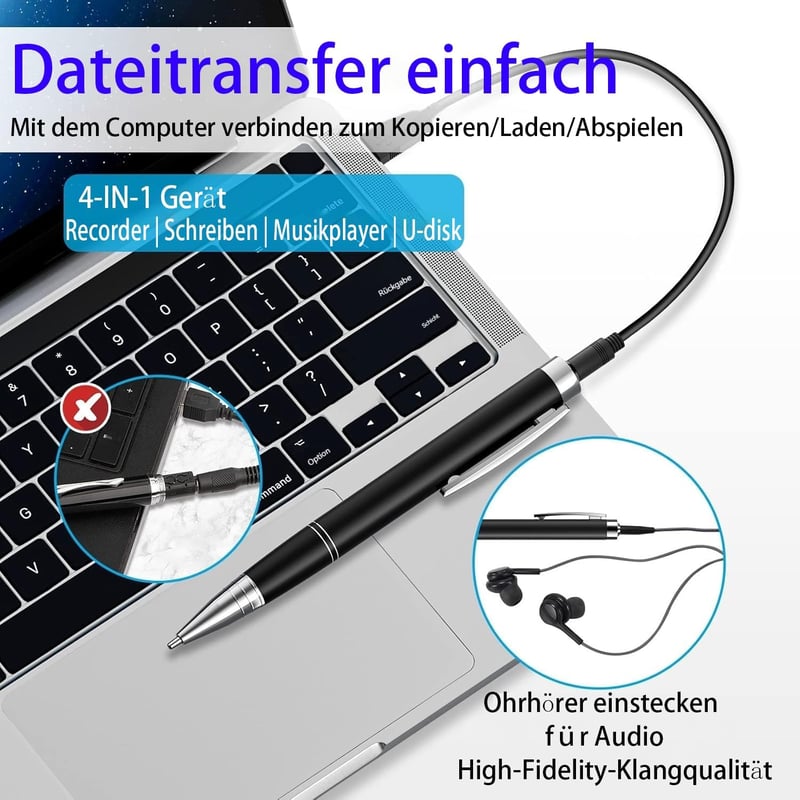 JUSTSTONE Digitális hangrögzítő 100 GB, 1600 óra, 360 fokos surround, hangaktiválás, egygombos felvétel, zajcsökkentés, fekete-ezüst, osztál