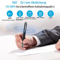 JUSTSTONE Digitális hangrögzítő 100 GB, 1600 óra, 360 fokos surround, hangaktiválás, egygombos felvétel, zajcsökkentés, fekete-ezüst, osztál 2