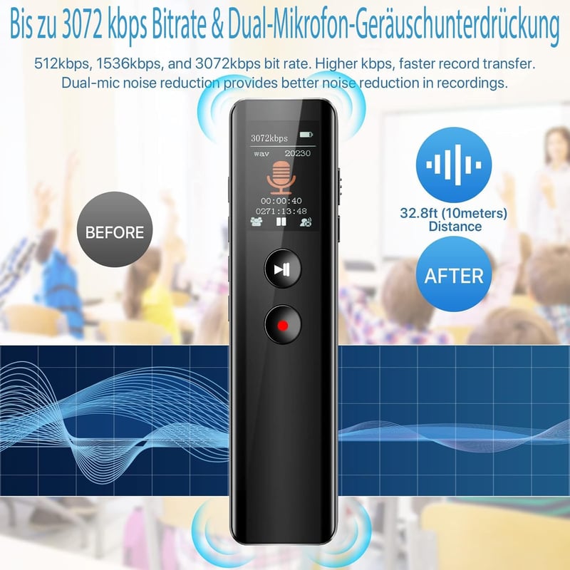 JUSTSTONE digitális hangrögzítő 3072 Kbps hangaktiválással, egygombos felvétel és lejátszás, zajcsökkentő eszköz megbeszéléshez előadáshoz i