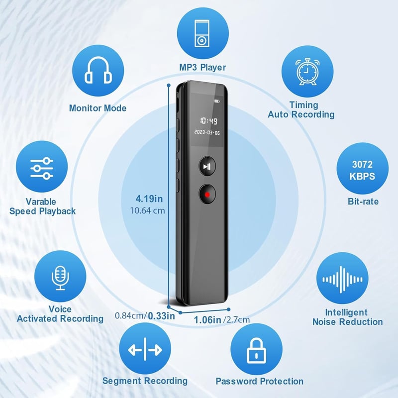 JUSTSTONE digitális hangrögzítő 3072 Kbps hangaktiválással, egygombos felvétel és lejátszás, zajcsökkentő eszköz megbeszéléshez előadáshoz i