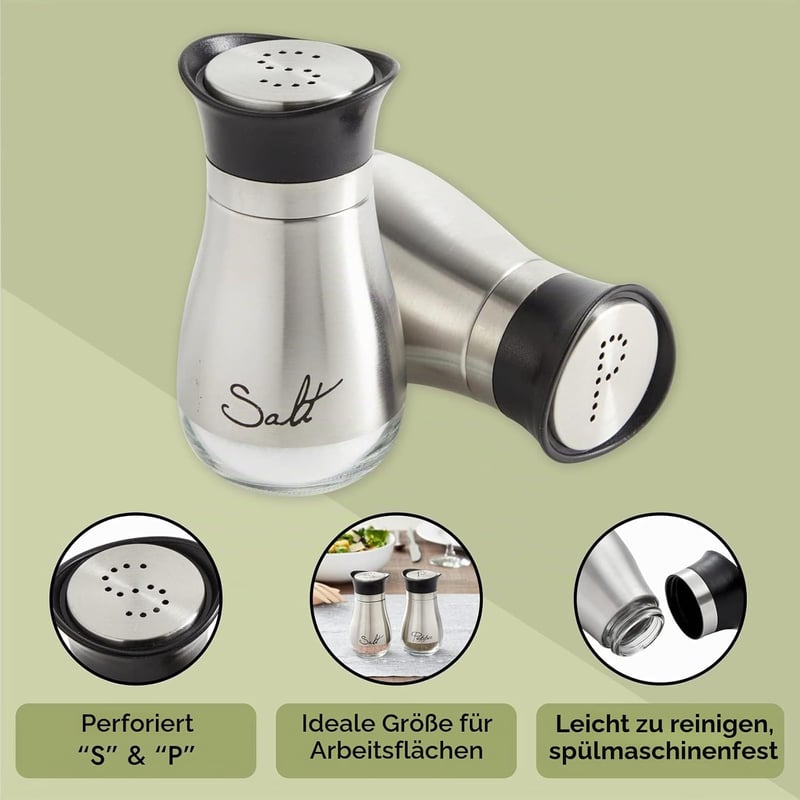 Juvale Só és Borsszóró Szett Üveg és Rozsdamentes Acél 120ml