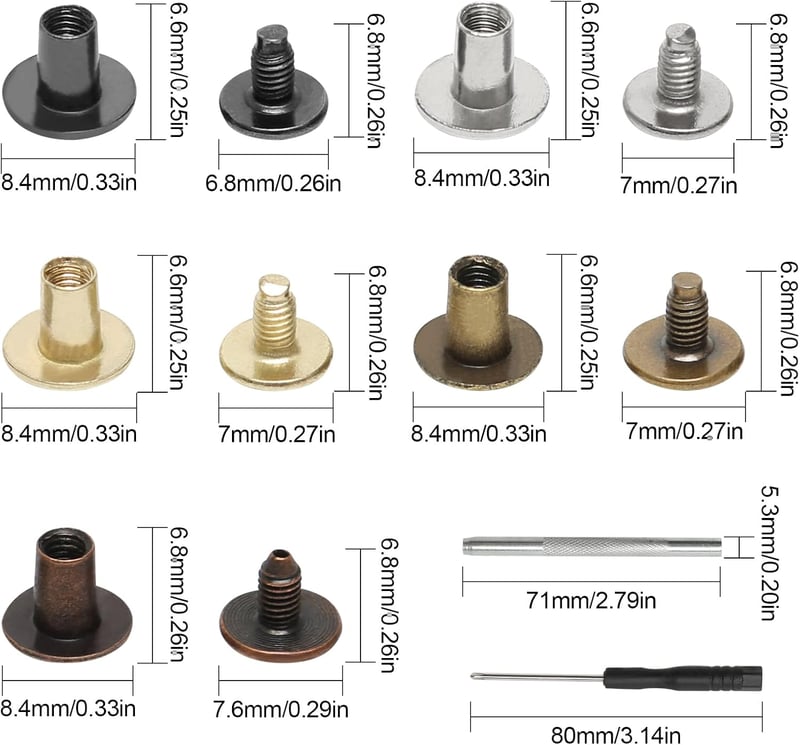 Juyibaao 150 db-os Chicago csavar készlet, M5x6/8mm, bőrmunkához, könyvkötéshez, albumokhoz, 5 színben, szerszámokkal