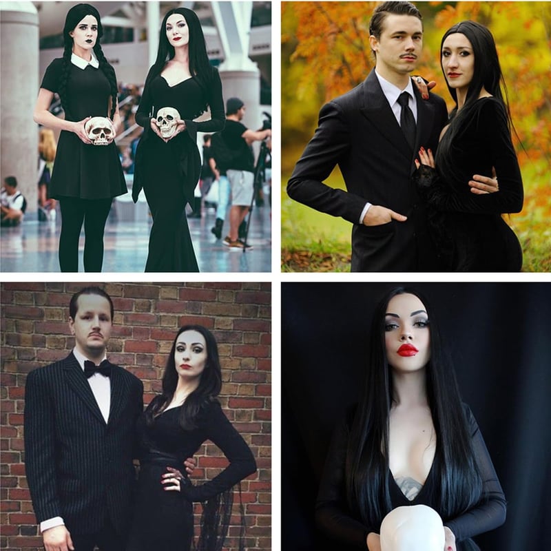 Juziviee hosszú fekete női paróka szintetikus jelmez karnevál Halloween