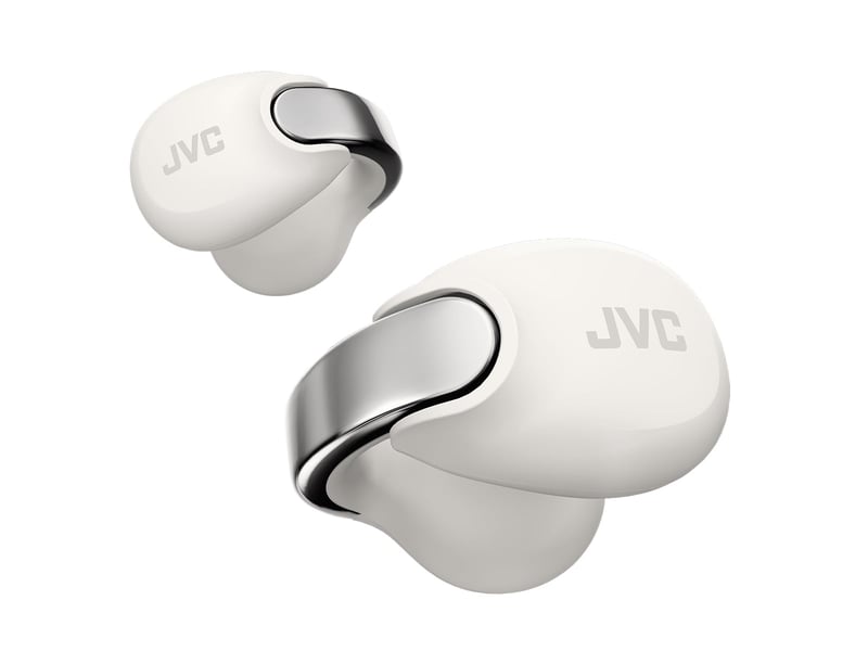 Căști True Wireless JVC NEARPHONES HA-NP1T-W cu design tip bijuterie, Bluetooth 5.3, autonomie 24 de ore, încărcare rapidă, Multipoint, Alb Crem