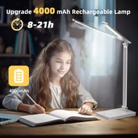Lampă de birou LED JVURICE albă, cu baterie de 4000 mAh, 5 temperaturi de culoare și 10 niveluri de luminozitate, reglabilă, control tactil, USB, temporizator, pentru camera copiilor și birou 5