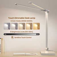Lampă de birou LED JVURICE albă, cu baterie de 4000 mAh, 5 temperaturi de culoare și 10 niveluri de luminozitate, reglabilă, control tactil, USB, temporizator, pentru camera copiilor și birou 2