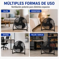 JYC CREATIVE Fém Asztali Ventilátor 50W, 3 Alumínium Lapát, 3 Sebesség, Biztonsági Rács, Dönthető, Fekete 7