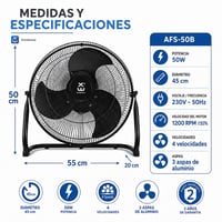 JYC CREATIVE Fém Asztali Ventilátor 50W, 3 Alumínium Lapát, 3 Sebesség, Biztonsági Rács, Dönthető, Fekete 5