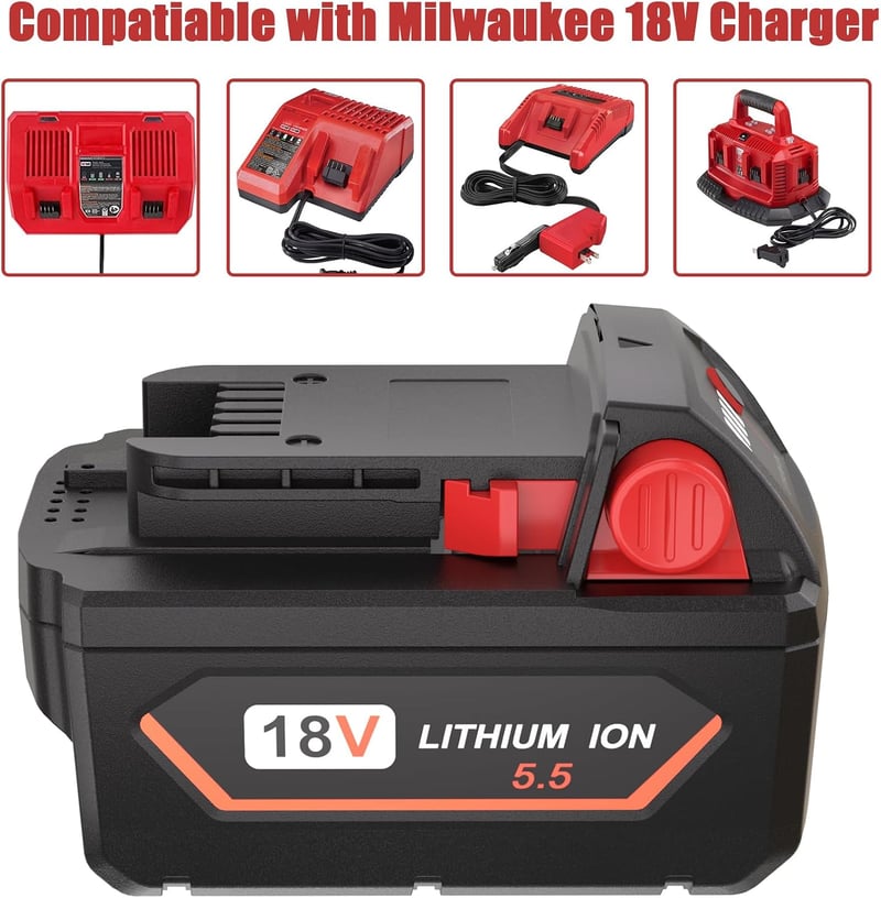 JYJZPB 5.5Ah M18 18V Li-Ion akkumulátor Milwaukee-hez, 2db csomag