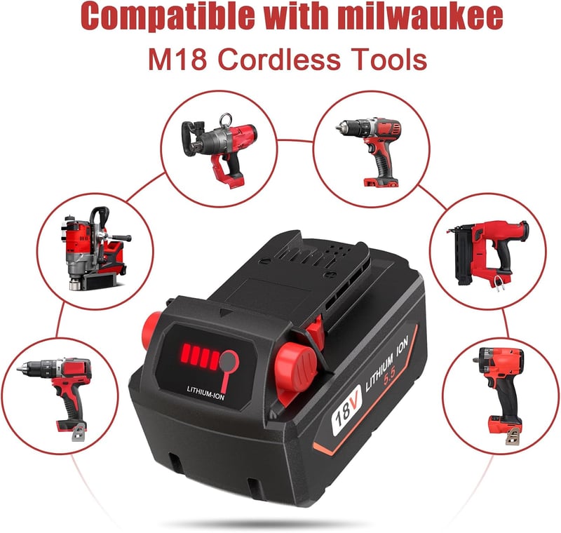 JYJZPB 5.5Ah M18 18V Li-Ion akkumulátor Milwaukee-hez, 2db csomag