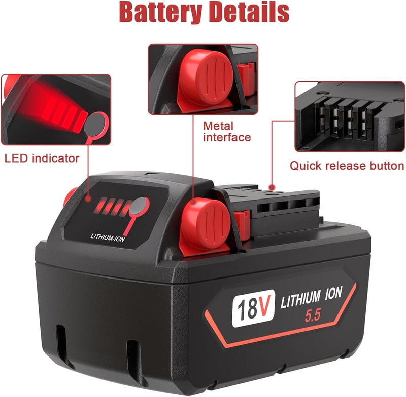 JYJZPB 5.5Ah M18 18V Li-Ion akkumulátor Milwaukee-hez, 2db csomag