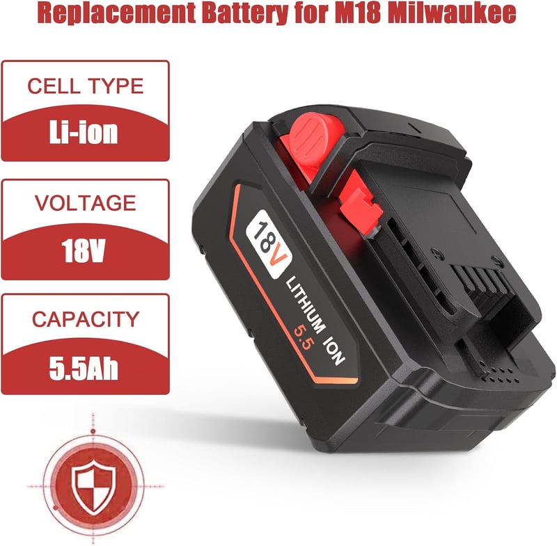 JYJZPB 5.5Ah M18 18V Li-Ion akkumulátor Milwaukee-hez, 2db csomag