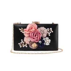 Jywmsc Clutch de seară florală cu perle negre, geantă de nuntă