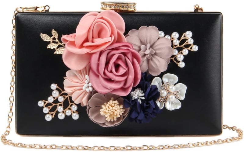 Jywmsc Virágos Estélyi Clutch Fekete Gyöngy Esküvői Táska