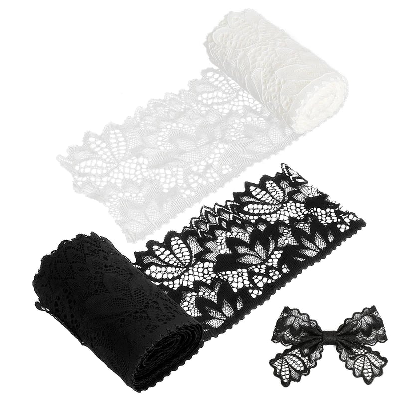 JYYWTSI Bandă de dantelă 10 cm lățime, 5 yarzi, dantelă elastică alb-negru pentru cusut, haine și decorațiuni de nuntă DIY