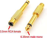 JZK 5db 6.35mm Mono Jack RCA Adapter Aranyozott Audio Konverter Fejhallgatóhoz TV-hez 2