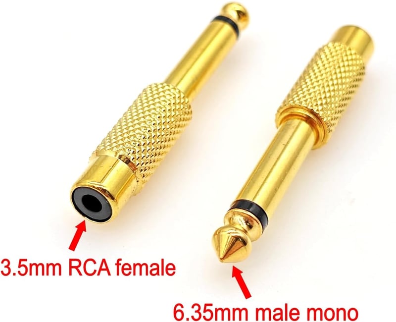 JZK 5db 6.35mm Mono Jack RCA Adapter Aranyozott Audio Konverter Fejhallgatóhoz TV-hez