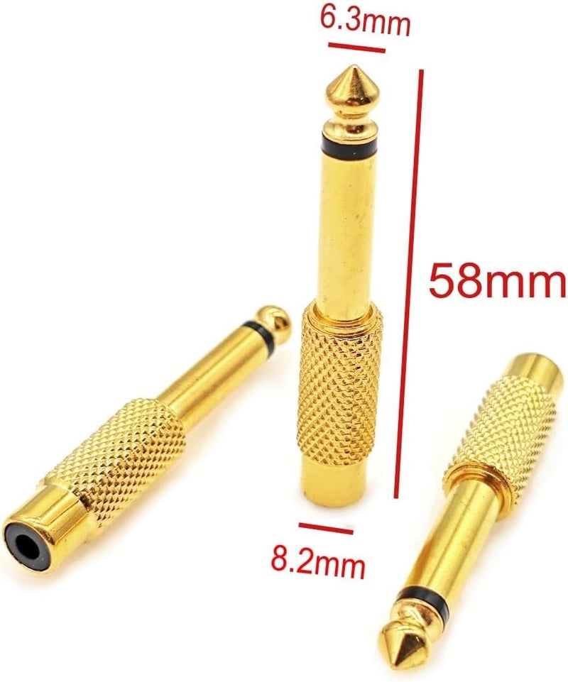 JZK 5db 6.35mm Mono Jack RCA Adapter Aranyozott Audio Konverter Fejhallgatóhoz TV-hez