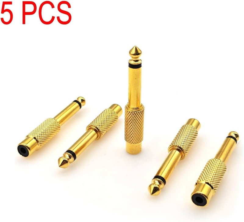 JZK 5db 6.35mm Mono Jack RCA Adapter Aranyozott Audio Konverter Fejhallgatóhoz TV-hez