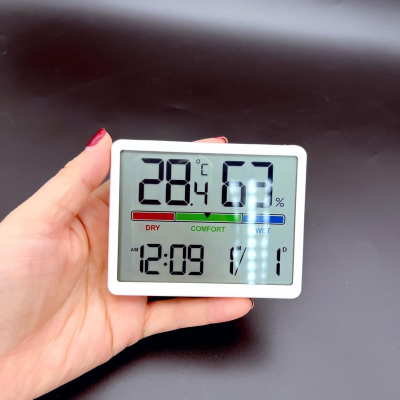 JZK Digitális Szobahőmérő Páratartalom Mérő Óra Kijelzővel