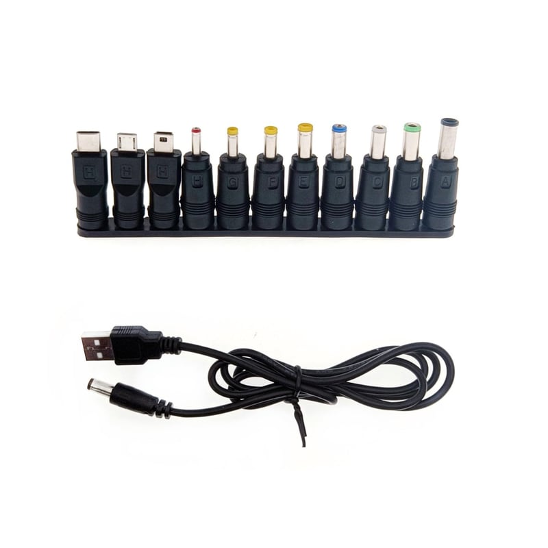 JZK Univerzális USB-DC Kábel 11 Cserélhető Adapterrel - 5.5x2.1mm - Laptop, Router, LED Eszközök, Töltők Kompatibilis Csatlakozókészlet