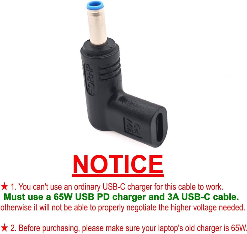 JZK USB-C to DC 4.5x3.0mm adapter HP laptophoz, 20V PD töltő konverter