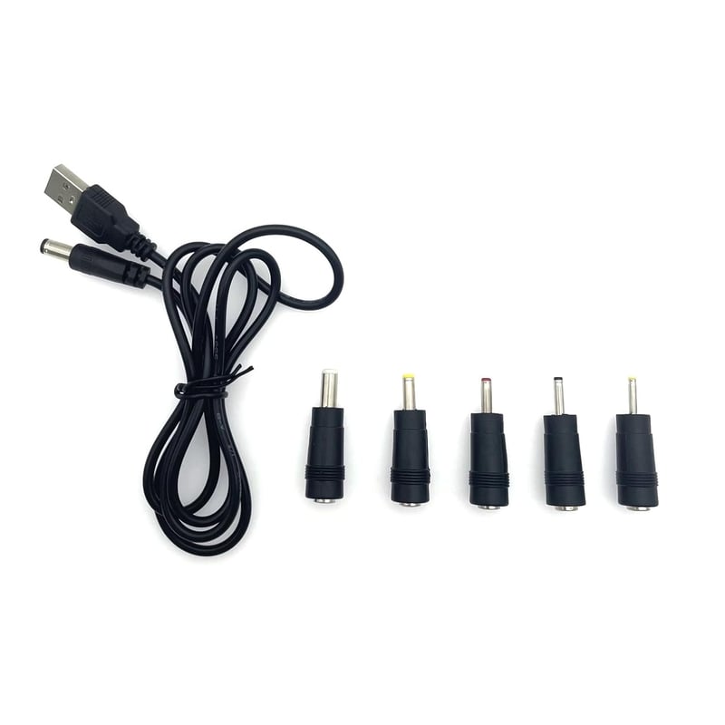 JZK USB-DC töltőkábel 1m, 5 cserélhető csatlakozóval (2.5-5.5mm), LED lámpákhoz, routerekhez, hangszórókhoz, kamerákhoz