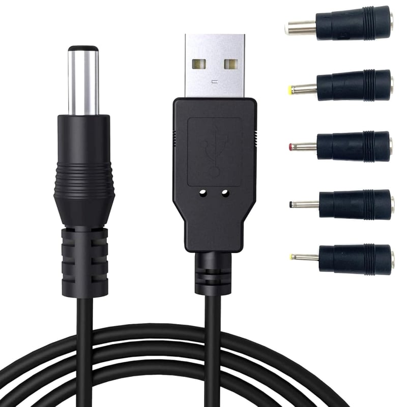 JZK USB-DC töltőkábel 1m, 5 cserélhető csatlakozóval (2.5-5.5mm), LED lámpákhoz, routerekhez, hangszórókhoz, kamerákhoz