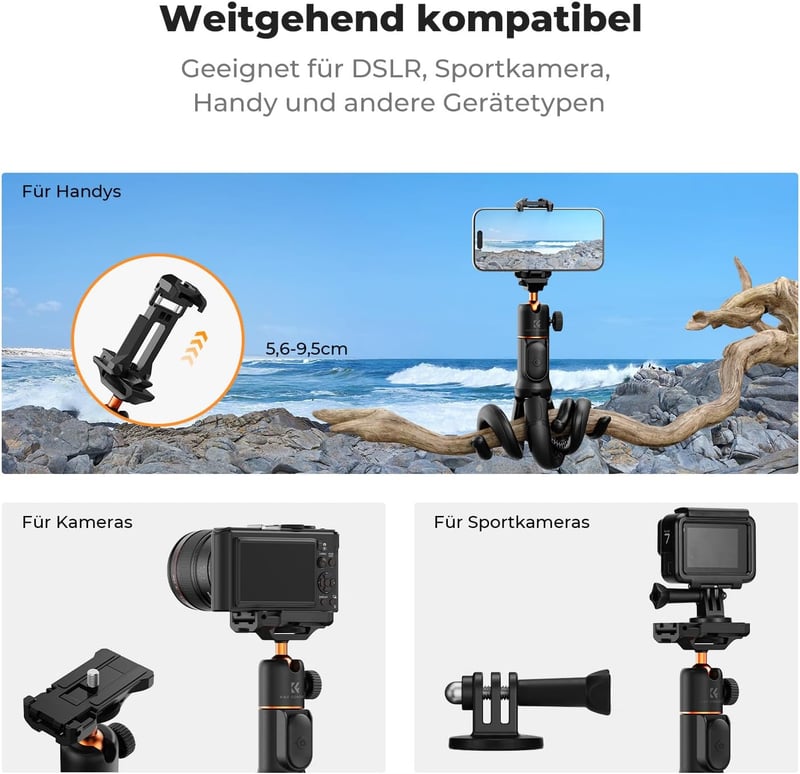 K&F CONCEPT Flexibilis Telefon Tripod Selfie Stick Távirányítóval iPhone Samsung - 60 cm