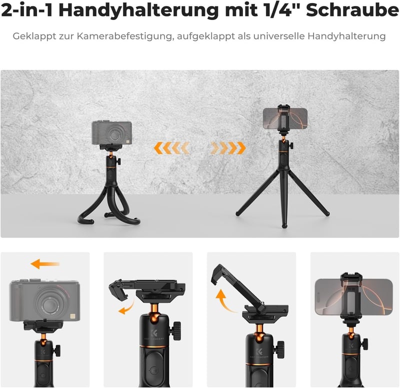 K&F CONCEPT Flexibilis Telefon Tripod Selfie Stick Távirányítóval iPhone Samsung - 60 cm