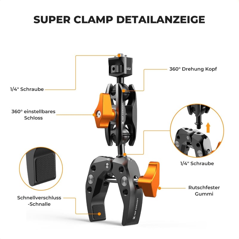 K&F CONCEPT MS13 Magic Arm 360° golyófej kamera rögzítő telefon tartóval - Magic Arm + Super Clamp