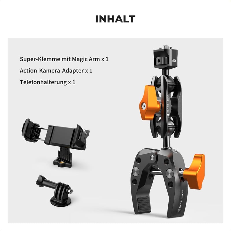 K&F CONCEPT MS13 Magic Arm 360° golyófej kamera rögzítő telefon tartóval - Magic Arm + Super Clamp