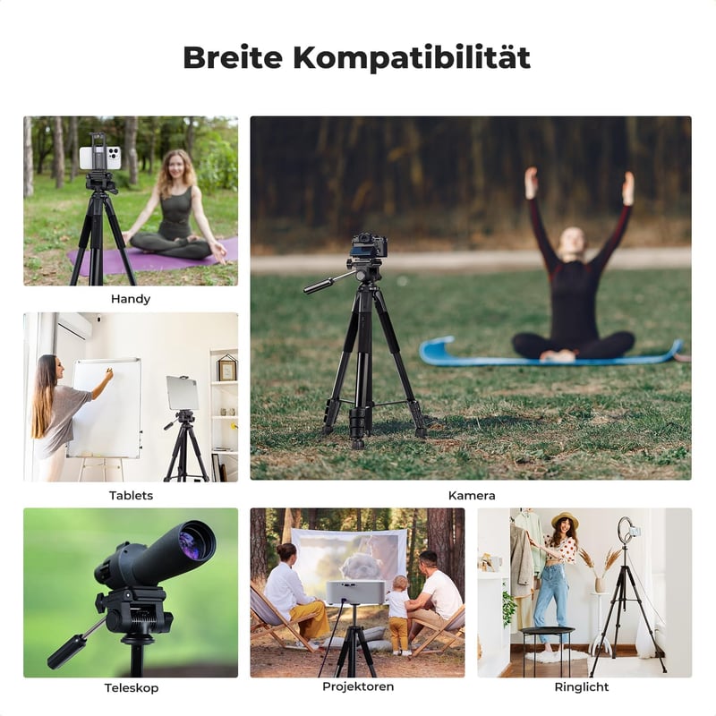 K&F CONCEPT S254A3 Könnyű Kamera Tripod 172cm, Telefontartóval és Táskával - 172 cm, With 2-in-1 holder