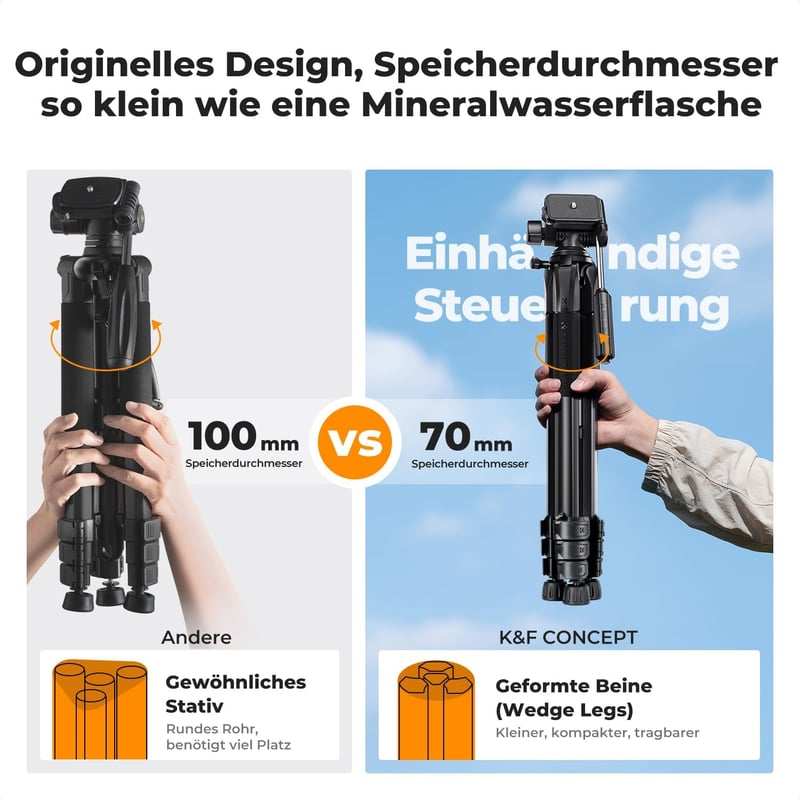K&F CONCEPT S254A3 Könnyű Kamera Tripod 172cm, Telefontartóval és Táskával - 172 cm, With 2-in-1 holder