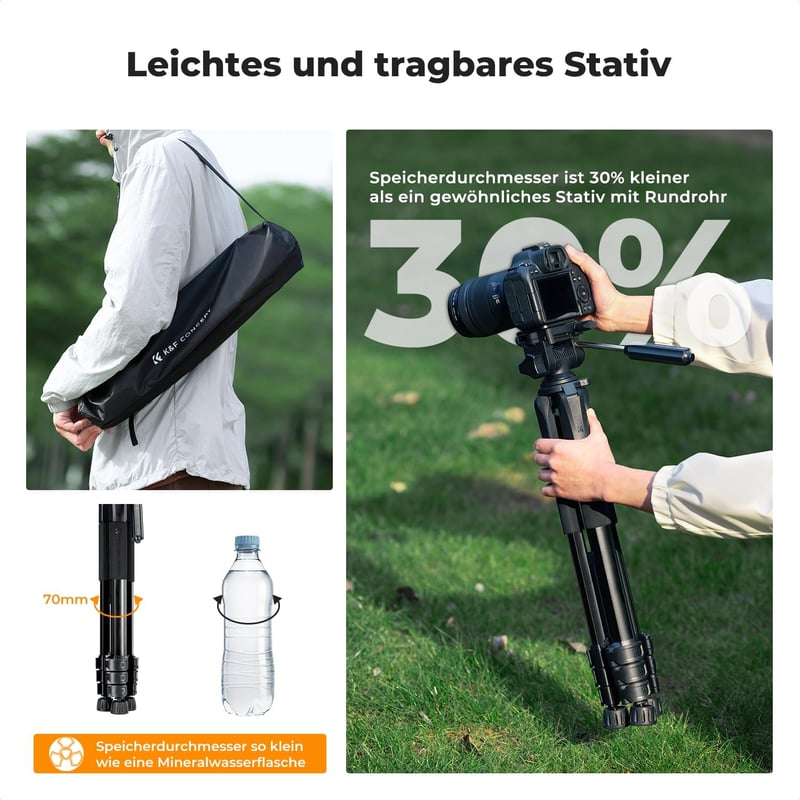 K&F CONCEPT S254A3 Könnyű Kamera Tripod 172cm, Telefontartóval és Táskával - 172 cm, With 2-in-1 holder