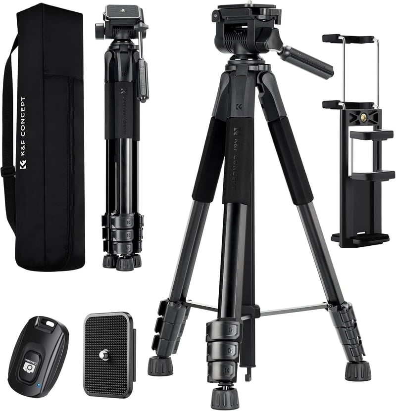 K&F CONCEPT S254A3 Könnyű Kamera Tripod 172cm, Telefontartóval és Táskával - 172 cm, With 2-in-1 holder