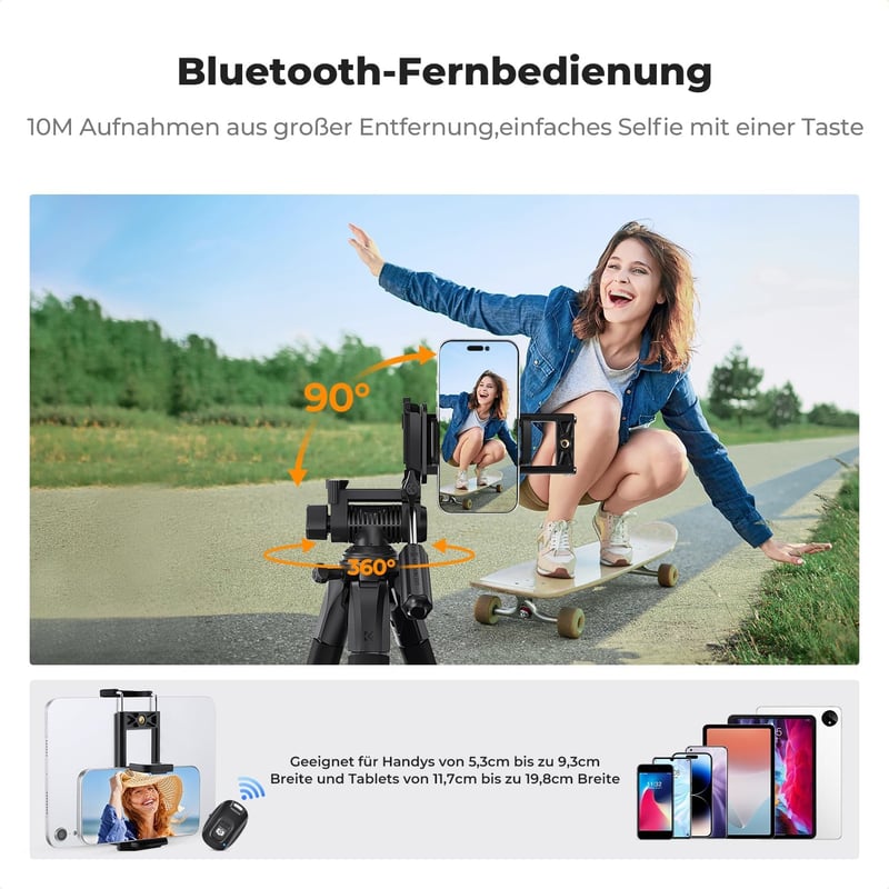 K&F CONCEPT S254A3 Könnyű Kamera Tripod 172cm, Telefontartóval és Táskával - 172 cm, With 2-in-1 holder