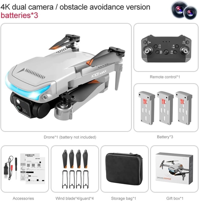 K101 Max WiFi FPV 4K HD Összecsukható Drón Kettős Kamera RC Quadcopter Gyerekeknek