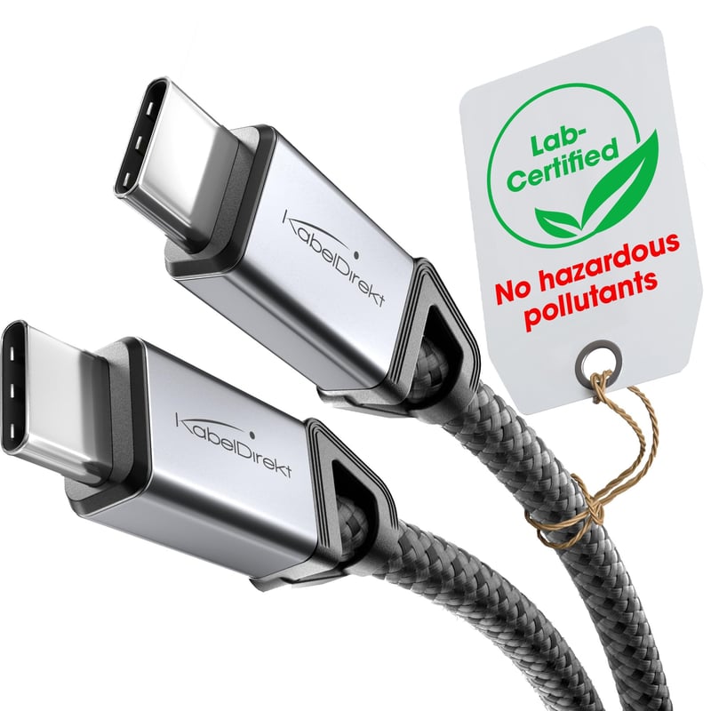 Nabíjací a dátový kábel KabelDirekt USB-C, 60 W, USB 2.0, nylonové opletenie – čierny – 3 m