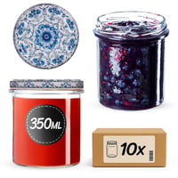 Set 10 Borcane pentru Conserve KADAX 350 ml, cu Capac cu Filet TO82 Alb/Albastru, Borcan Ermetic pentru Dulceață, Miere, Mason Jar 1