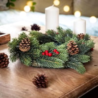 KADAX Karácsonyi Ajtókoszorú 45 cm - PE Műanyag Fenyőkoszorú Dekorációval, Időjárásálló Adventi Koszorú Asztalra, Ajtóra, Anna Modell 5