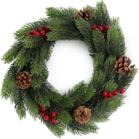 KADAX Karácsonyi Ajtókoszorú 45 cm - PE Műanyag Fenyőkoszorú Dekorációval, Időjárásálló Adventi Koszorú Asztalra, Ajtóra, Anna Modell 1