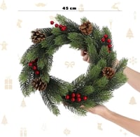 KADAX Karácsonyi Ajtókoszorú 45 cm - PE Műanyag Fenyőkoszorú Dekorációval, Időjárásálló Adventi Koszorú Asztalra, Ajtóra, Anna Modell 2