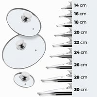 KADAX Sklenená pokrievka s priemerom 30 cm so strieborným úchytom, žiaruvzdorná, s otvorom na odvod pary, univerzálna pokrievka na hrnce a panvice, priehľadná 6
