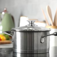 KADAX Sklenená pokrievka s priemerom 30 cm so strieborným úchytom, žiaruvzdorná, s otvorom na odvod pary, univerzálna pokrievka na hrnce a panvice, priehľadná 5