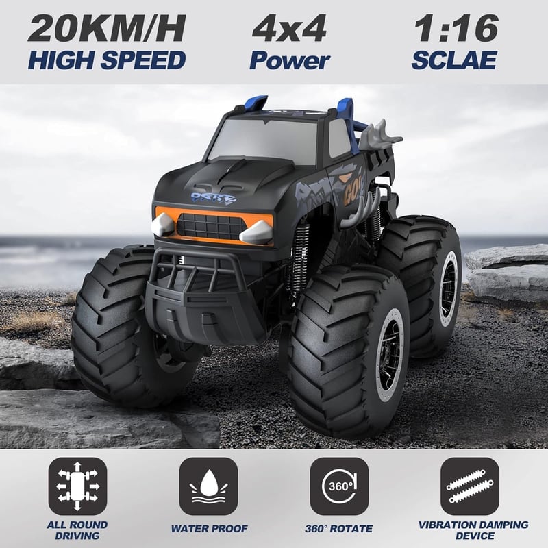 KADAYAYA Távirányítós Autó 4WD RC Monster Truck 1:16 Nagy Sebességű Kék Terepjáró Vízálló Játékautó 6-12 Éveseknek